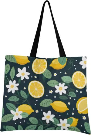 Lemon Flower Summer Tote Bag for Women Canvas Shoulder Handbags Reusable Grocery Bags Large Purse with Inner Pocket 214a9427