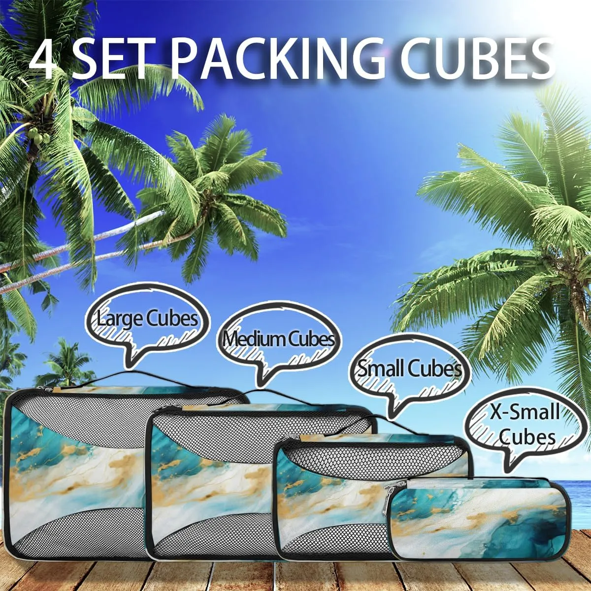 Luxury Blue Marble Packing Cubes for Suitcases Luggage Organizer Bags Set Travel Packing Organizers Multiple Sizes for Clothes Shoes Cosmetics Toiletries