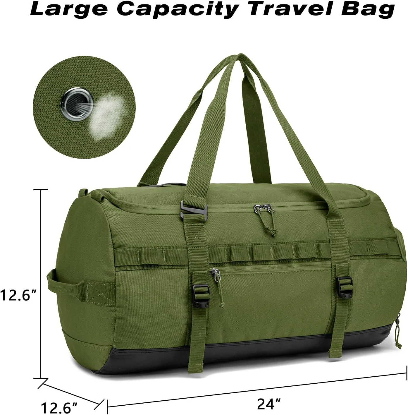 Lyweem 60L Duffle Bag for Men Travel Duffel Bag Large Size for Women Weekender Overnight with Shoes Compartment Multifunctional Gym Bags, Green