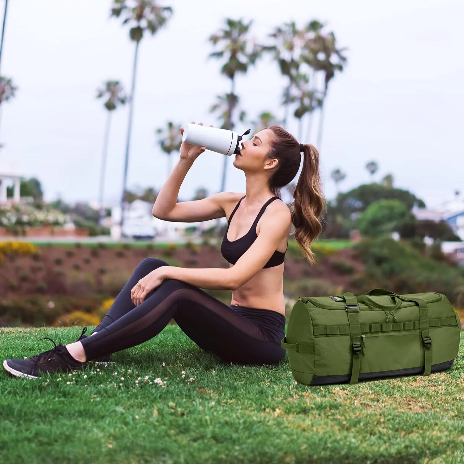 Lyweem 60L Duffle Bag for Men Travel Duffel Bag Large Size for Women Weekender Overnight with Shoes Compartment Multifunctional Gym Bags, Green