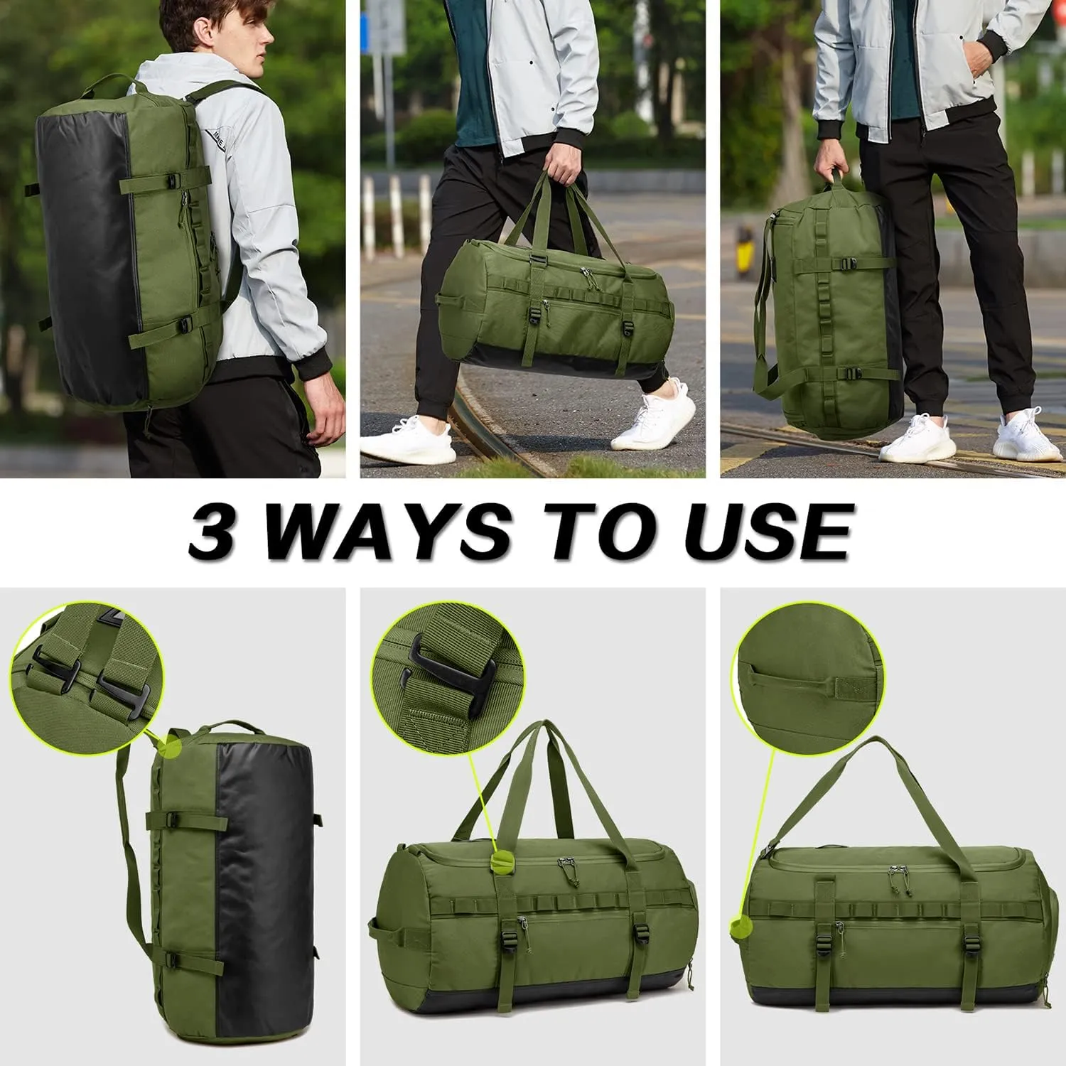 Lyweem 60L Duffle Bag for Men Travel Duffel Bag Large Size for Women Weekender Overnight with Shoes Compartment Multifunctional Gym Bags, Green