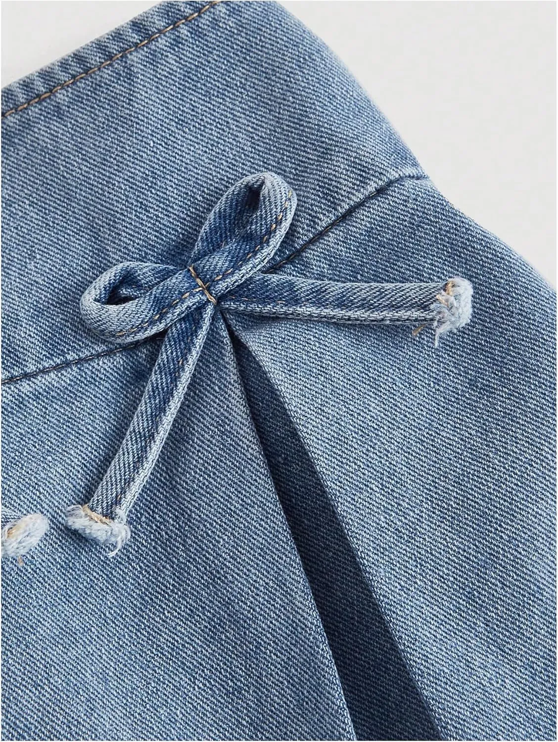MakeMeChic Women's Bow Knot Pleated Y2k Flared Mini Denim Skirt Pleated A Line Jean Skirt