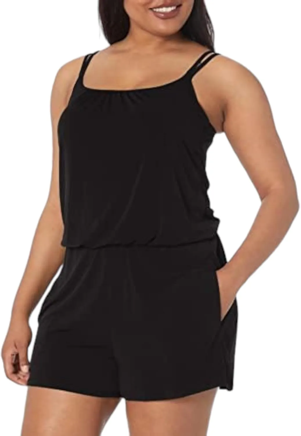 Maxine Of Hollywood Women's Romper One Piece Swimsuit