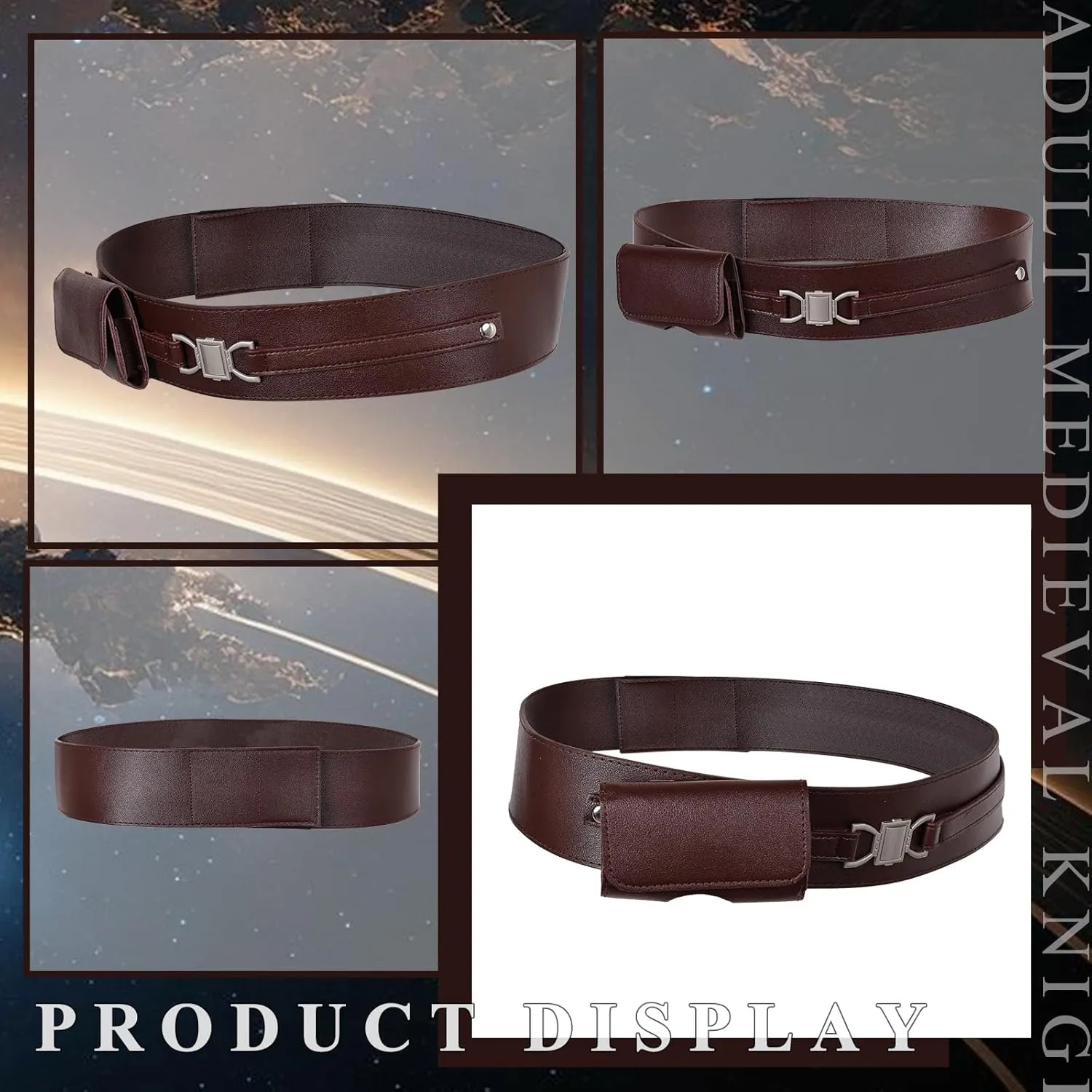 Medieval Knight Leather Belt Costume Adult Renaissance Cosplay Belt with Waist Bag Accessories for Men