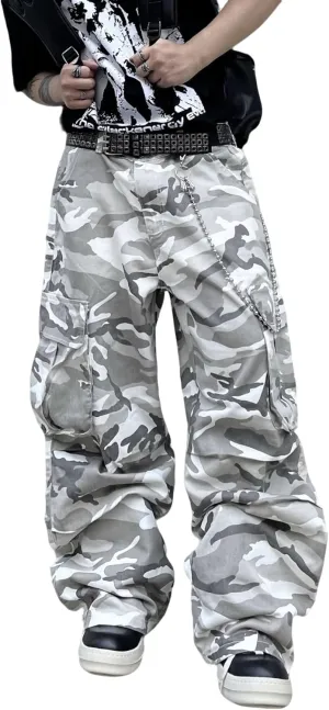 Mens Denim Baggy Pants with Cargo Pockets Mid Weight Casual Streetwear Wide Leg Jeans Hip Hop Skater Trousers
