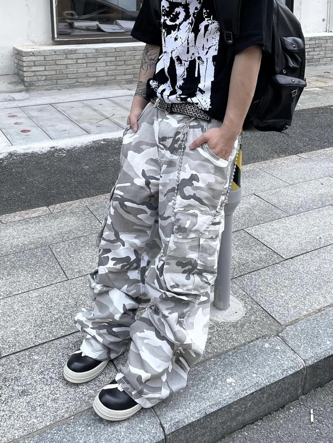 Mens Denim Baggy Pants with Cargo Pockets Mid Weight Casual Streetwear Wide Leg Jeans Hip Hop Skater Trousers