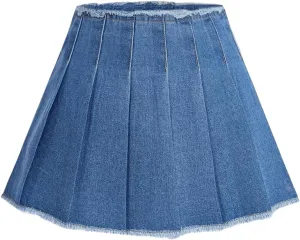 Milumia Women's Pleated A Line Denim Skirt High Waistd Raw Hem Jean Skirts