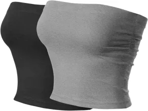 MixMatchy Women's Basic Tube Tops Built in Shelf Bra Strapless Crop Tops Bandeau Sexy Summer Outfits