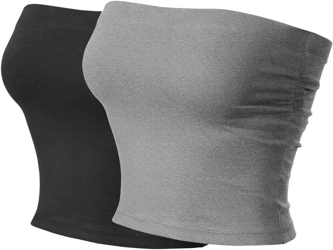 MixMatchy Women's Basic Tube Tops Built in Shelf Bra Strapless Crop Tops Bandeau Sexy Summer Outfits
