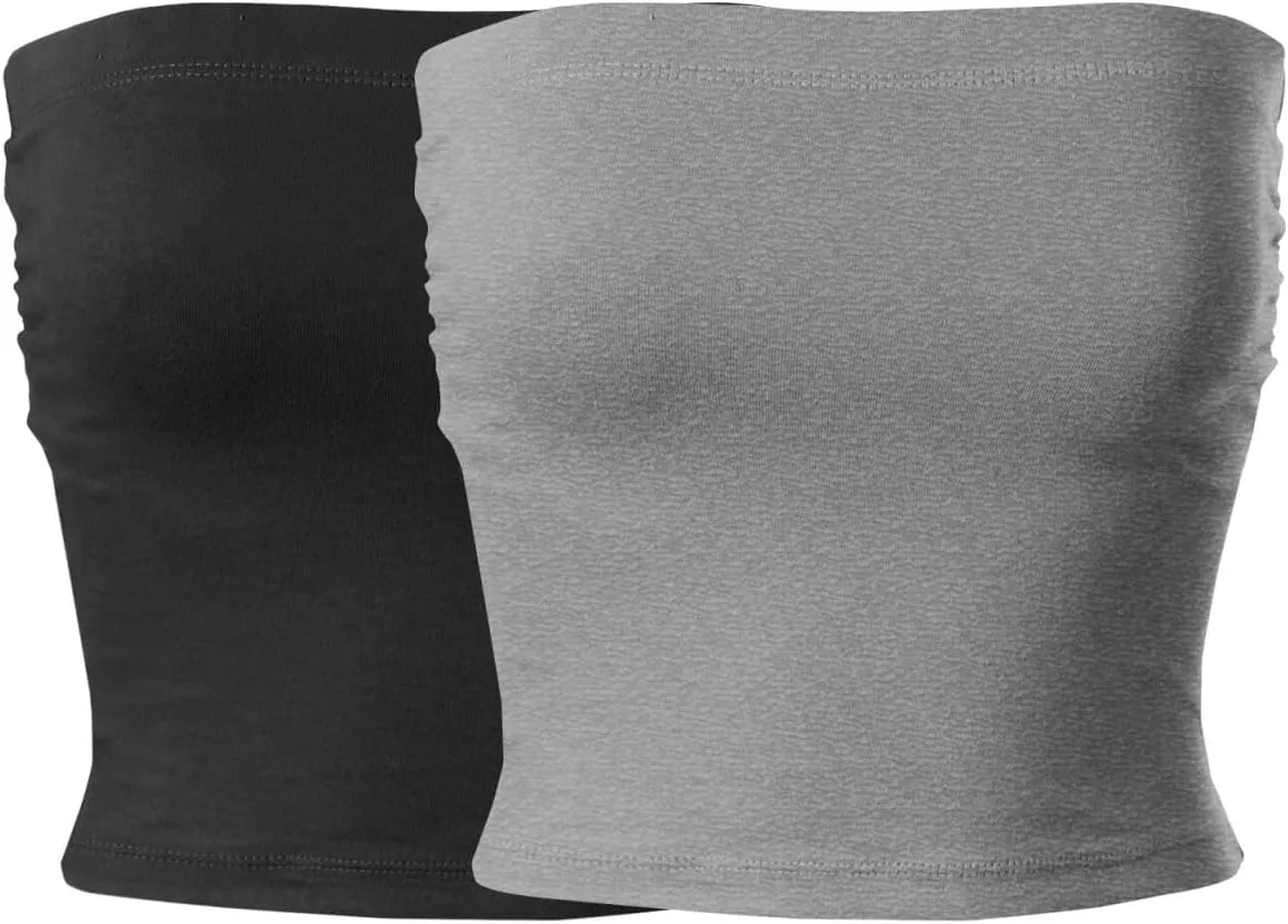 MixMatchy Women's Basic Tube Tops Built in Shelf Bra Strapless Crop Tops Bandeau Sexy Summer Outfits