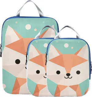 MNSRUU Compression Packing Cubes for Suitcases 3 Set, Cartoon Fox Travel Luggage Organiser Portable Toiletry Storage Bags for Clothes Shoes Home Storage