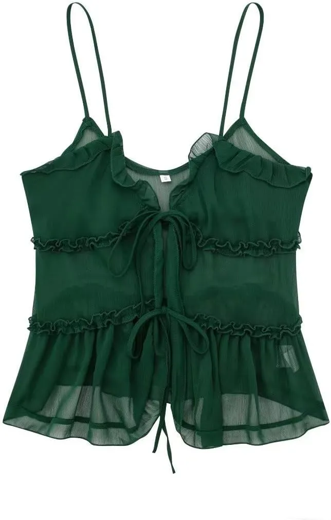 MOLERFO Womens Camisole Tops Tees Tank Elegant Ladies Cami Tops Y2k Halter Neck Sexy Crop Top Vest (Green2,Large)