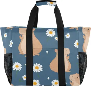 Nander Cute Cartoon Capybara Reusable Grocery Bags,Large Grocery Tote Bag Water Resistant Shopping Bags Foldable Grocery Bag for Clothes,Shoes and Picnic