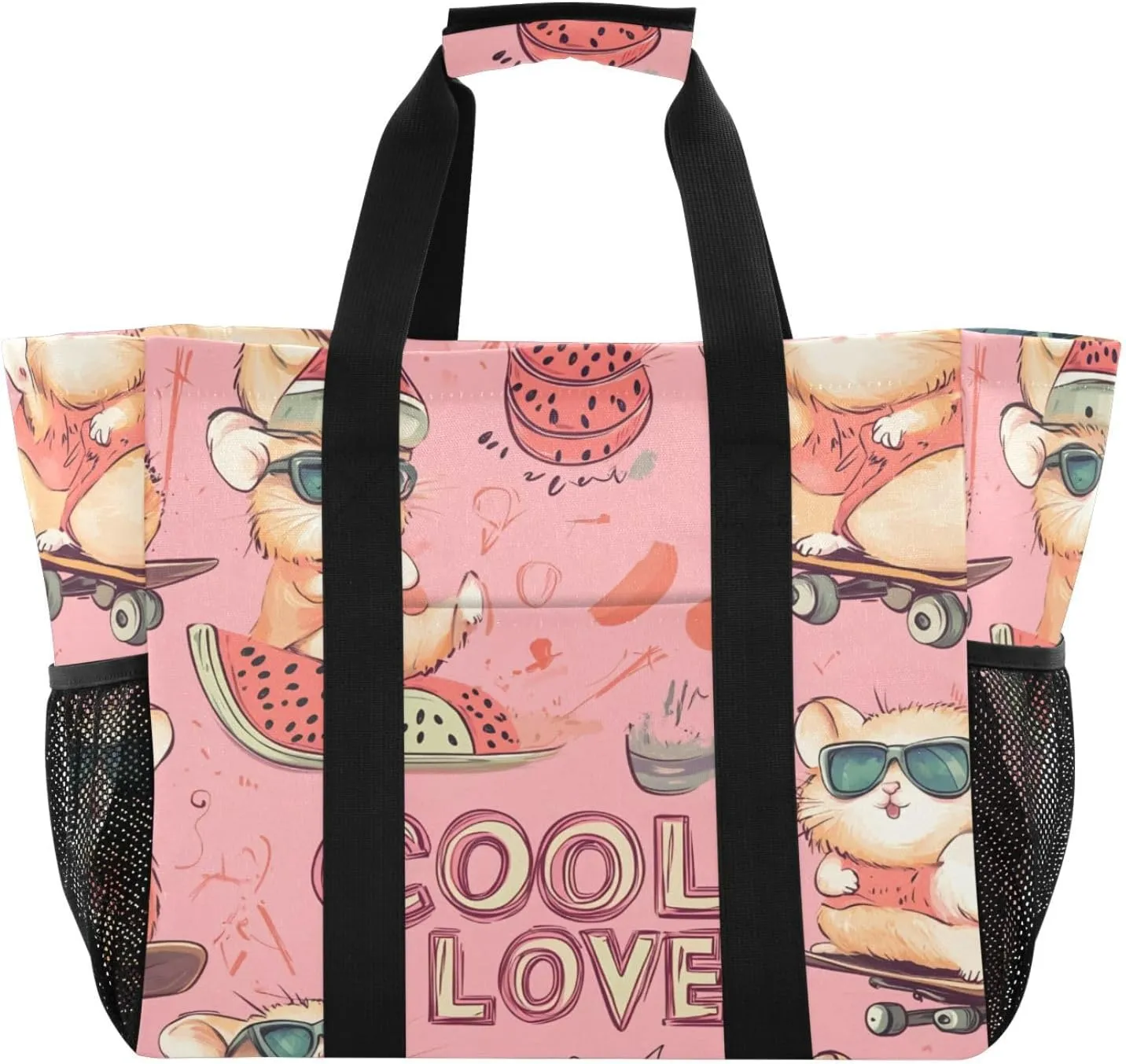 Nander Cute Cartoon Hamster Reusable Grocery Bags,Large Grocery Tote Bag Water Resistant Shopping Bags Foldable Grocery Bag for Clothes,Shoes and Picnic