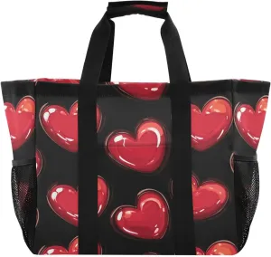 Nander Red Heart Reusable Grocery Bags,Large Grocery Tote Bag Water Resistant Shopping Bags Foldable Grocery Bag for Clothes,Shoes and Picnic