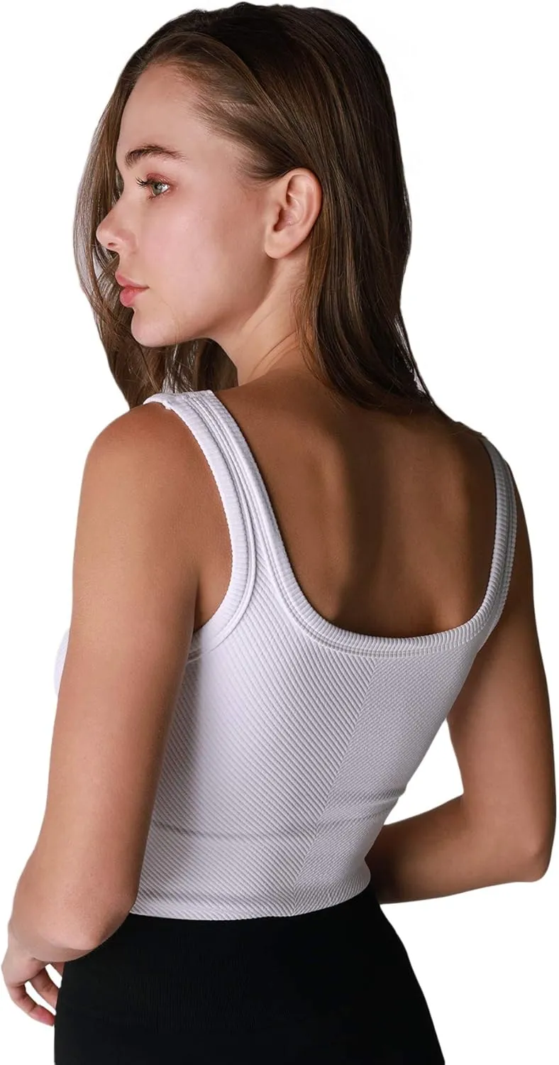 NIKIBIKI Women Seamless Chevron Ribbed Crop Top, Made in U.S.A, One Size