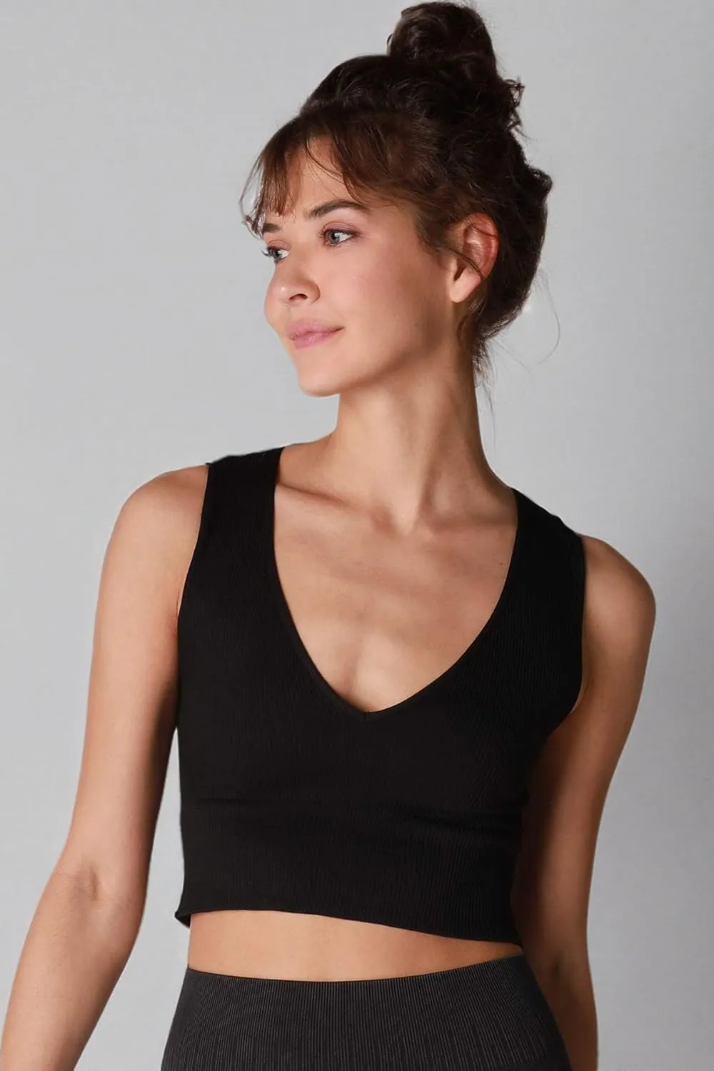 NIKIBIKI Women Seamless Plunge V-Neck Ribbed Crop Top, Made in U.S.A, One Size