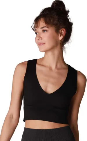 NIKIBIKI Women Seamless Plunge V-Neck Ribbed Crop Top, Made in U.S.A, One Size
