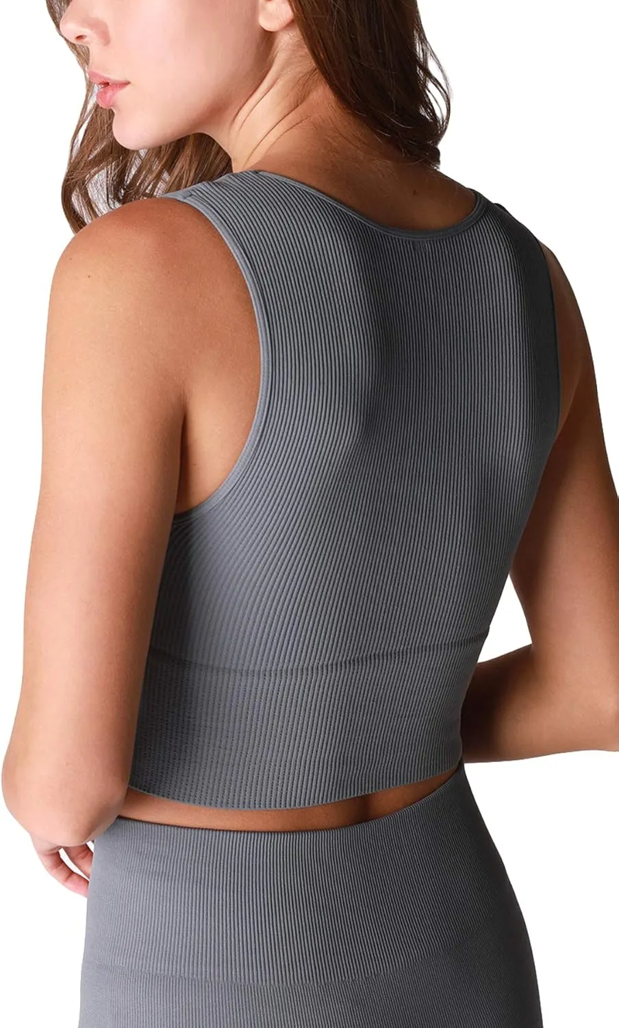 NIKIBIKI Women Seamless Plunge V-Neck Ribbed Crop Top, Made in U.S.A, One Size