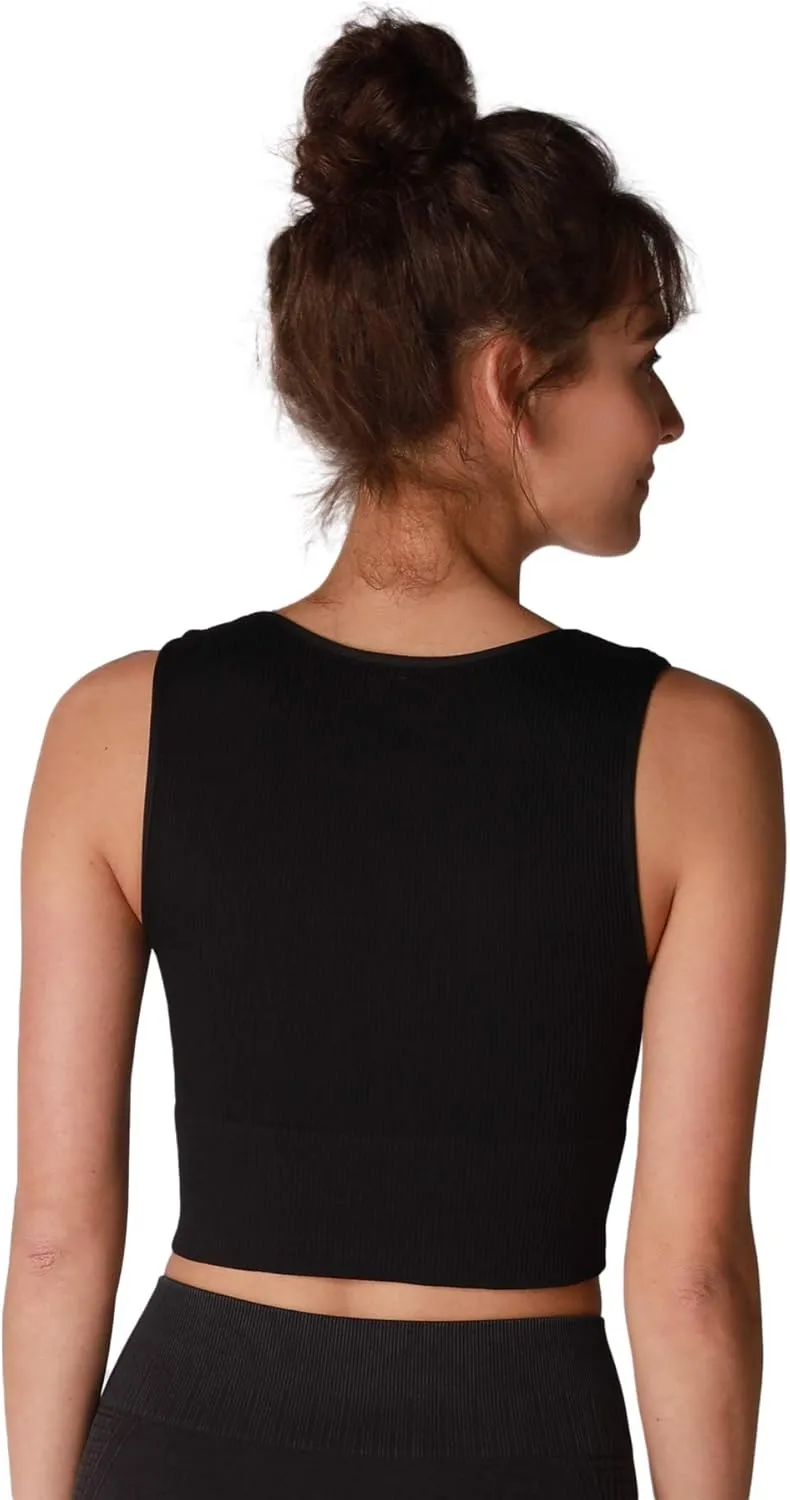NIKIBIKI Women Seamless Plunge V-Neck Ribbed Crop Top, Made in U.S.A, One Size