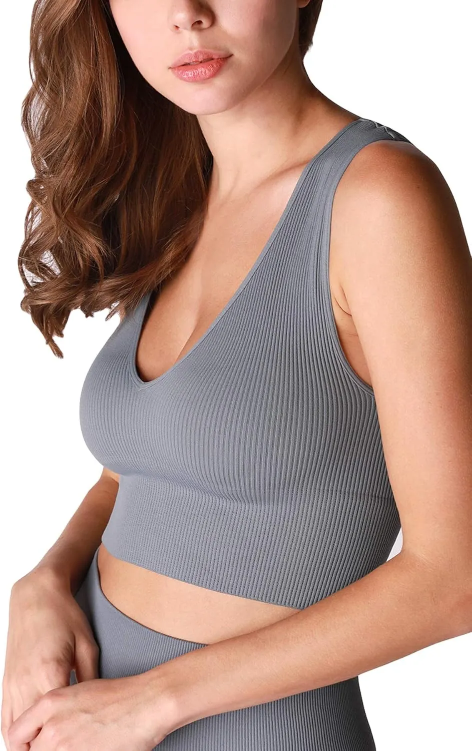 NIKIBIKI Women Seamless Plunge V-Neck Ribbed Crop Top, Made in U.S.A, One Size
