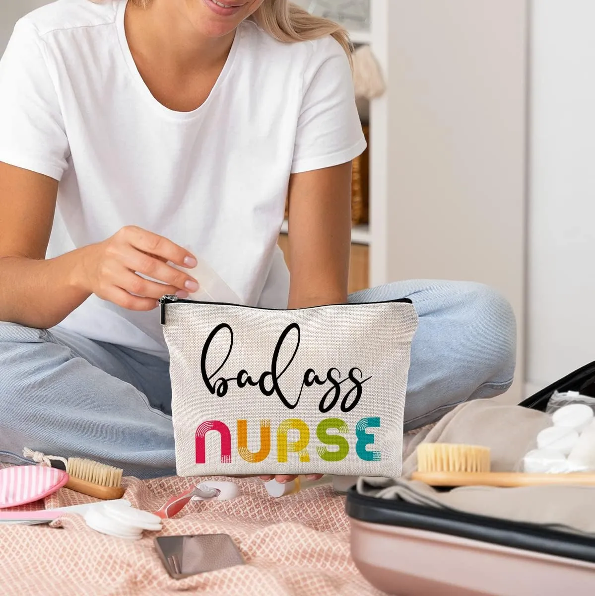 Nurse Makeup Bag Travel Cosmetic Bags for Women Girls,Funny Nursing Cosmetic Bags with Zipper Pouch Travel Toiletry Case,Nurse Appreciation Graduation Healthcare Gifts,Gifts for Women Nursing Student