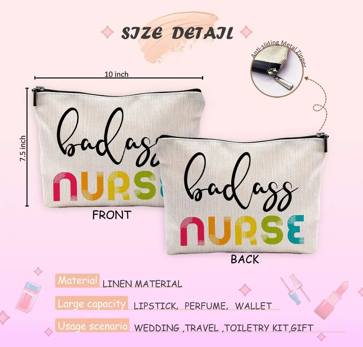 Nurse Makeup Bag Travel Cosmetic Bags for Women Girls,Funny Nursing Cosmetic Bags with Zipper Pouch Travel Toiletry Case,Nurse Appreciation Graduation Healthcare Gifts,Gifts for Women Nursing Student