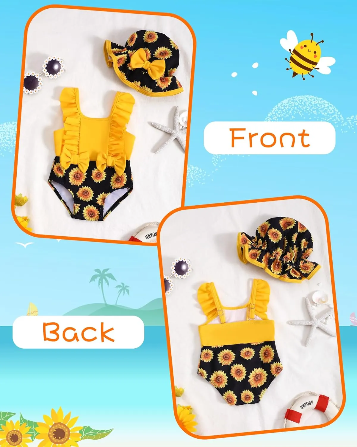NZRVAWS Newborn Baby Girl Swimsuit One Piece Toddler Girl Bathing Suit with Hat Ruffled Bikini Infant Girls Swimwear
