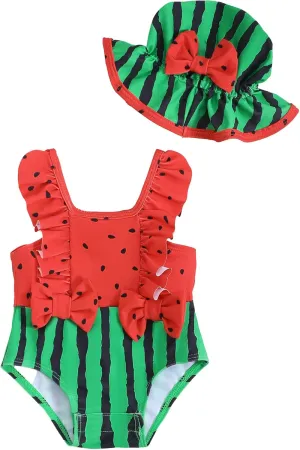 NZRVAWS Newborn Baby Girl Swimsuit One Piece Toddler Girl Bathing Suit with Hat Ruffled Bikini Infant Girls Swimwear