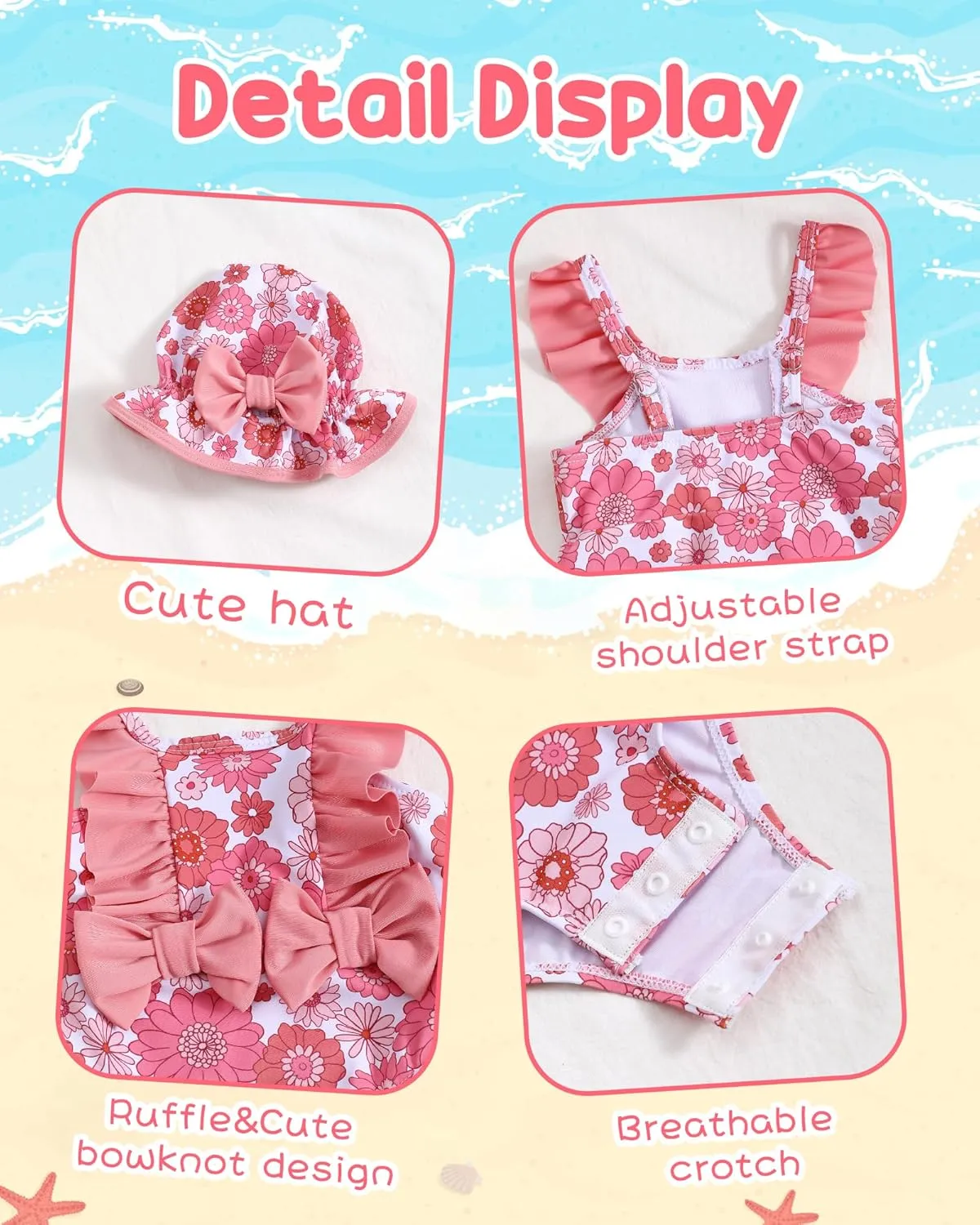 NZRVAWS Newborn Baby Girl Swimsuit One Piece Toddler Girl Bathing Suit with Hat Ruffled Bikini Infant Girls Swimwear