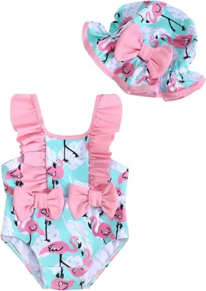 NZRVAWS Newborn Baby Girl Swimsuit One Piece Toddler Girl Bathing Suit with Hat Ruffled Bikini Infant Girls Swimwear