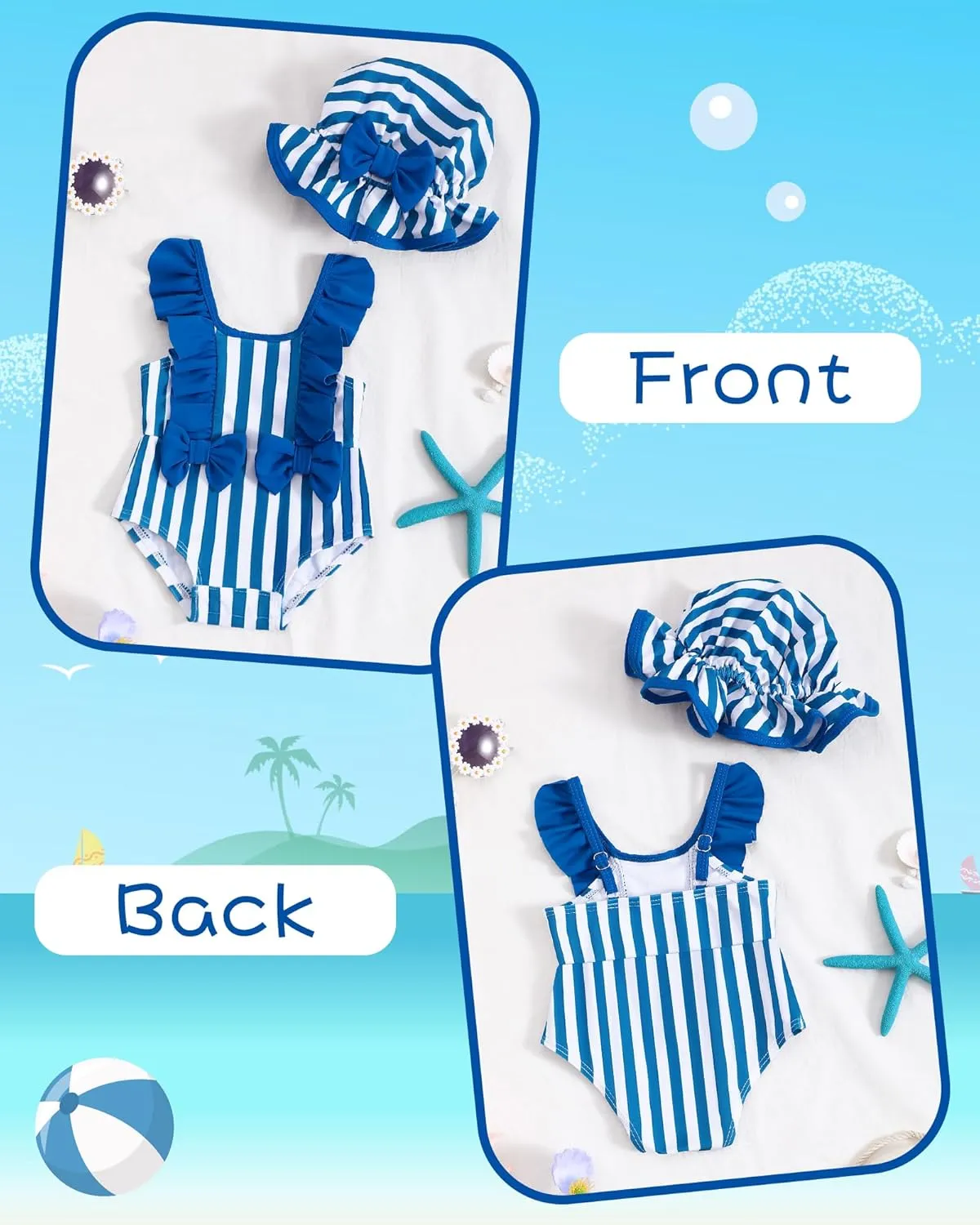 NZRVAWS Newborn Baby Girl Swimsuit One Piece Toddler Girl Bathing Suit with Hat Ruffled Bikini Infant Girls Swimwear