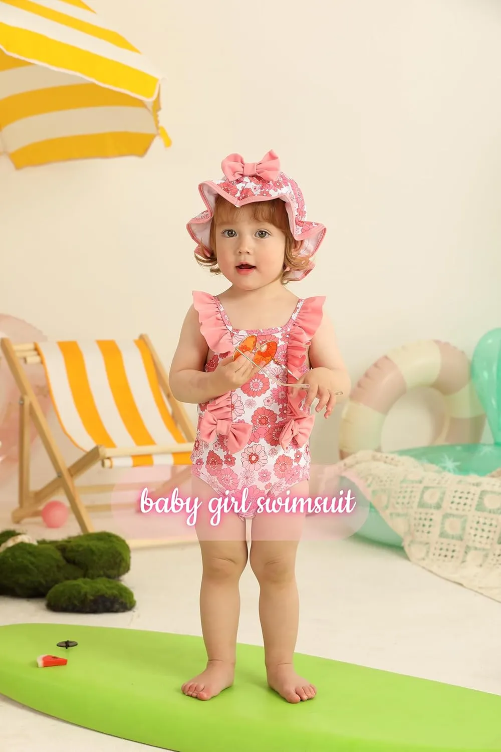 NZRVAWS Newborn Baby Girl Swimsuit One Piece Toddler Girl Bathing Suit with Hat Ruffled Bikini Infant Girls Swimwear