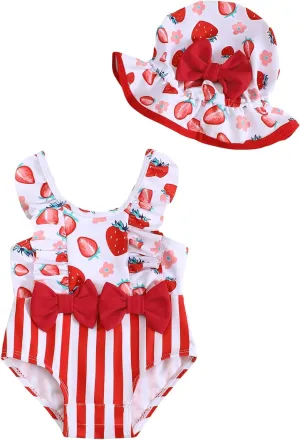 NZRVAWS Newborn Baby Girl Swimsuit One Piece Toddler Girl Bathing Suit with Hat Ruffled Bikini Infant Girls Swimwear