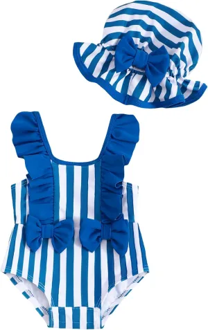 NZRVAWS Newborn Baby Girl Swimsuit One Piece Toddler Girl Bathing Suit with Hat Ruffled Bikini Infant Girls Swimwear