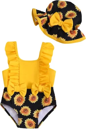 NZRVAWS Newborn Baby Girl Swimsuit One Piece Toddler Girl Bathing Suit with Hat Ruffled Bikini Infant Girls Swimwear