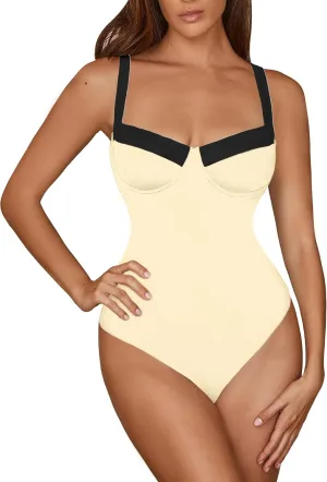 One Piece Swimsuit Women Tummy Control Push Up Underwire Swimwear Cheeky Bathing Suit Color Block Monokini