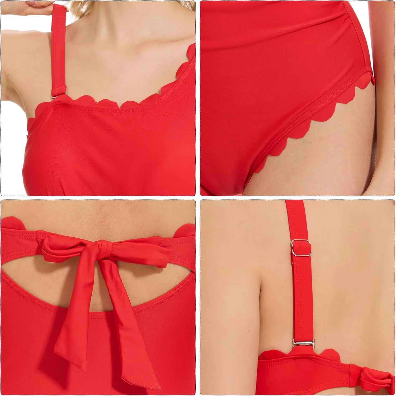 One Shoulder One Piece Swimsuit for Women Scalloped Bathing Suit Full Coverage Modest Slimming Swimwear