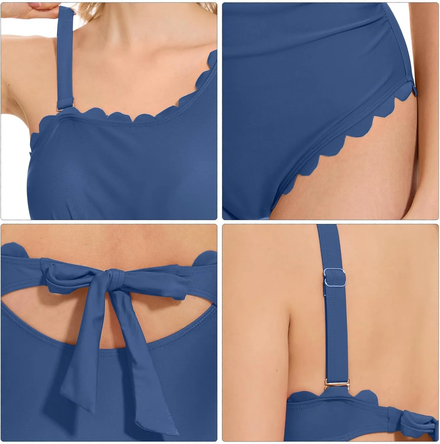 One Shoulder One Piece Swimsuit for Women Scalloped Bathing Suit Full Coverage Modest Slimming Swimwear