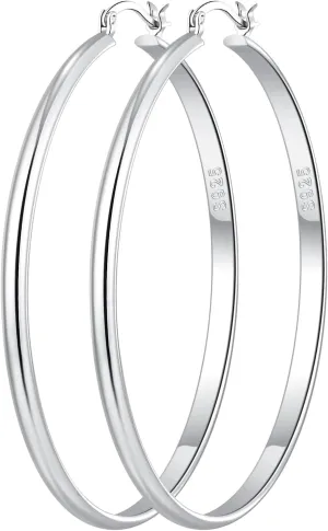OOOPEL 3mm Wide Large Gold/Silver Hoop Earrings Sterling Silver Hoop Earrings For Women Big Gold Hoops Hypoallergenic 925 Sterling Sliver Earrings Hoops 30/40/50/60mm