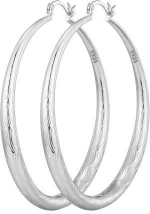 OOOPEL 925 Sterling Silver Hoop for Women Gold Hoop Earrings Hypoallergenic Diamond-Cut Ripples Designed - Non Tarnish Large Hoop Earrings(30/40/50/60/70mm)