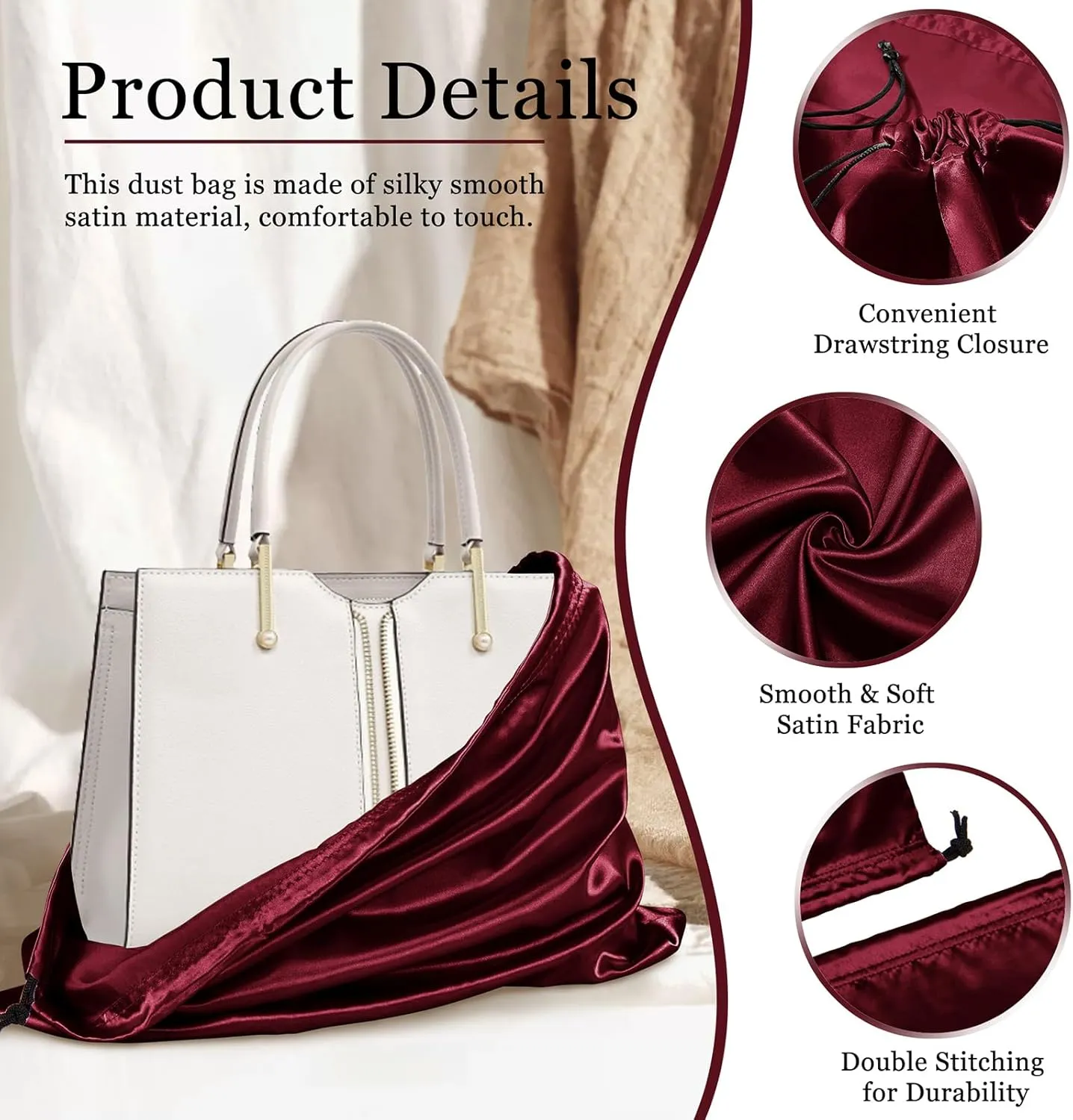 P Pothuiny 2 Pcs Satin Dust Bags for Handbags
