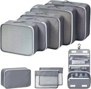 Packing Cubes for Travel 9 Set, Luggage Organizer Bags Organizer for Luggage, Travel Packing Organizers for Clothes Shoes Toiletries Data Cable.(Grey)