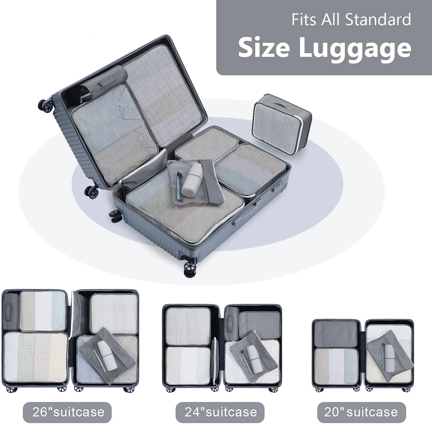 Packing Cubes for Travel 9 Set, Luggage Organizer Bags Organizer for Luggage, Travel Packing Organizers for Clothes Shoes Toiletries Data Cable.(Grey)