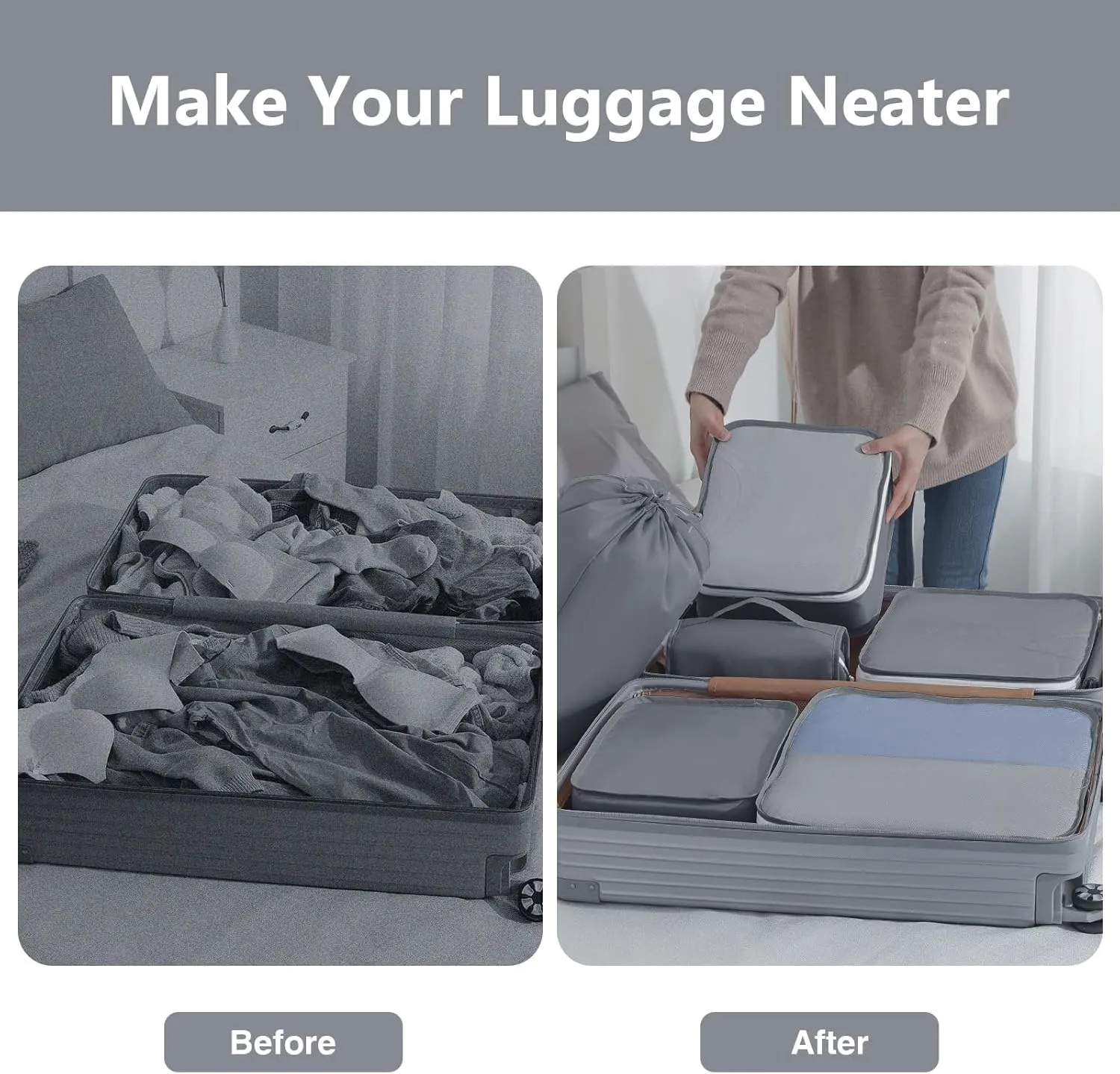 Packing Cubes for Travel 9 Set, Luggage Organizer Bags Organizer for Luggage, Travel Packing Organizers for Clothes Shoes Toiletries Data Cable.(Grey)