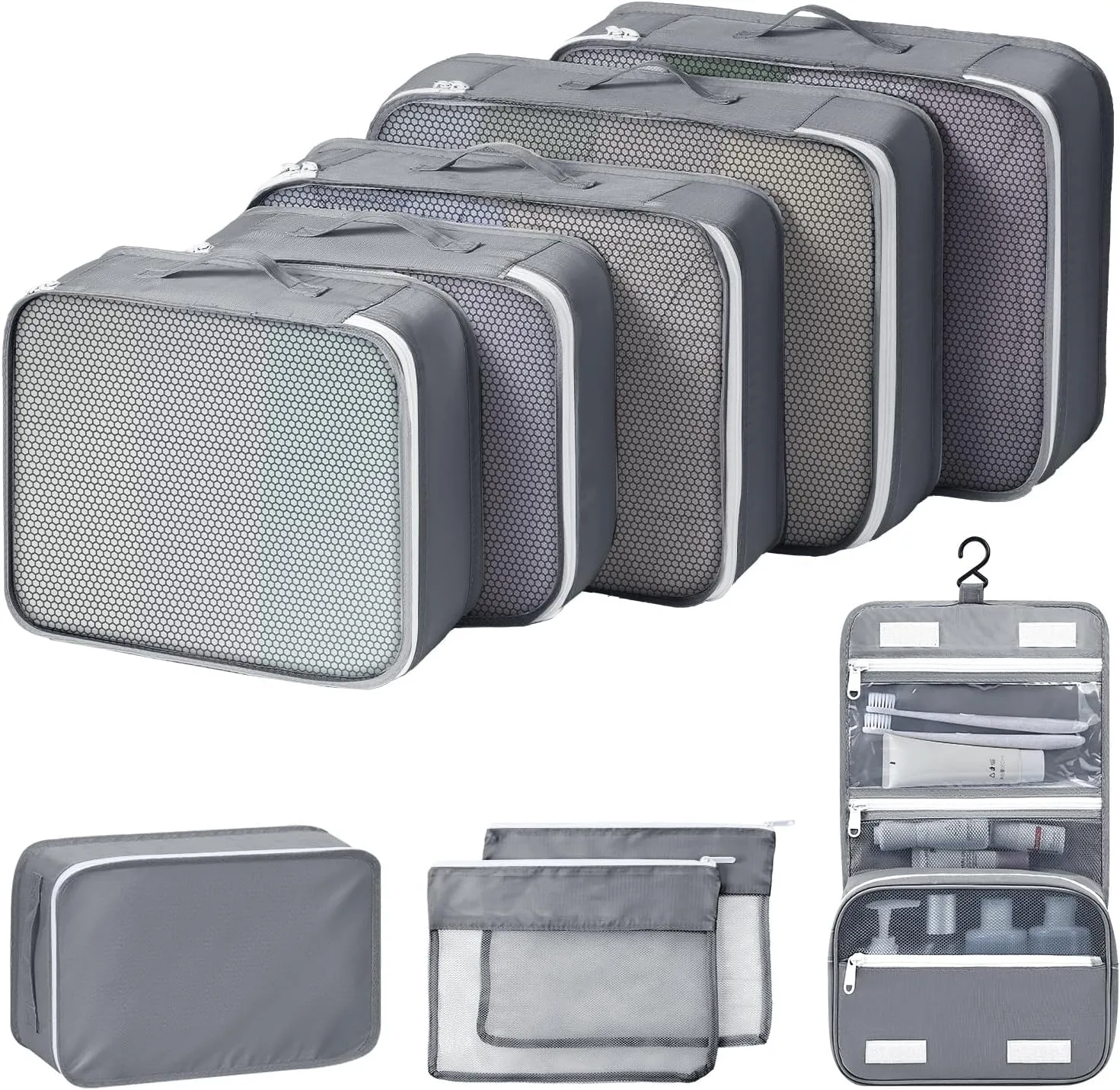 Packing Cubes for Travel 9 Set, Luggage Organizer Bags Organizer for Luggage, Travel Packing Organizers for Clothes Shoes Toiletries Data Cable.(Grey)