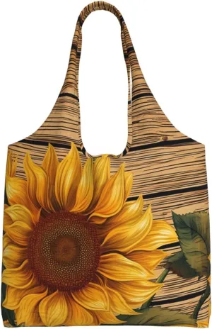 Paint Wooden Board Sunflower Canvas Tote Bag Aesthetic Large Shoulder Bags Reusable Shopping Bags for Women Grocery Bag Purse