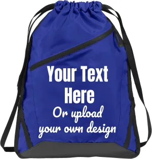 Personalized Cinch Bag with Zipper - True Royal/Black Custom Bag for Women | Small Gym Drawstring Bag | Promotional Items with Your Logo and Design