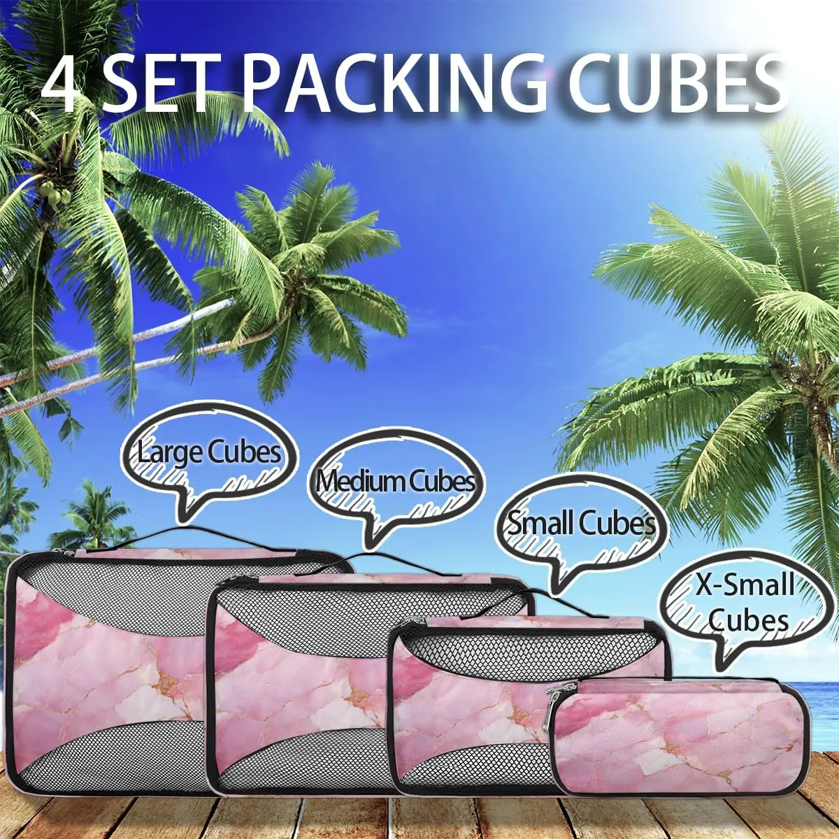 Pink Turquoise Gold Marble Packing Cubes for Suitcases Luggage Organizer Bags Set Travel Packing Organizers Multiple Sizes for Clothes Shoes Cosmetics Toiletries