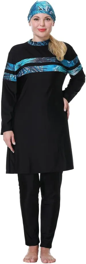 Plus Size Muslim Swimsuits for Women Modest Islamic Swimwear Burkini Full Cover Hijab Top Pants 3PCS Fat Bathing Suits